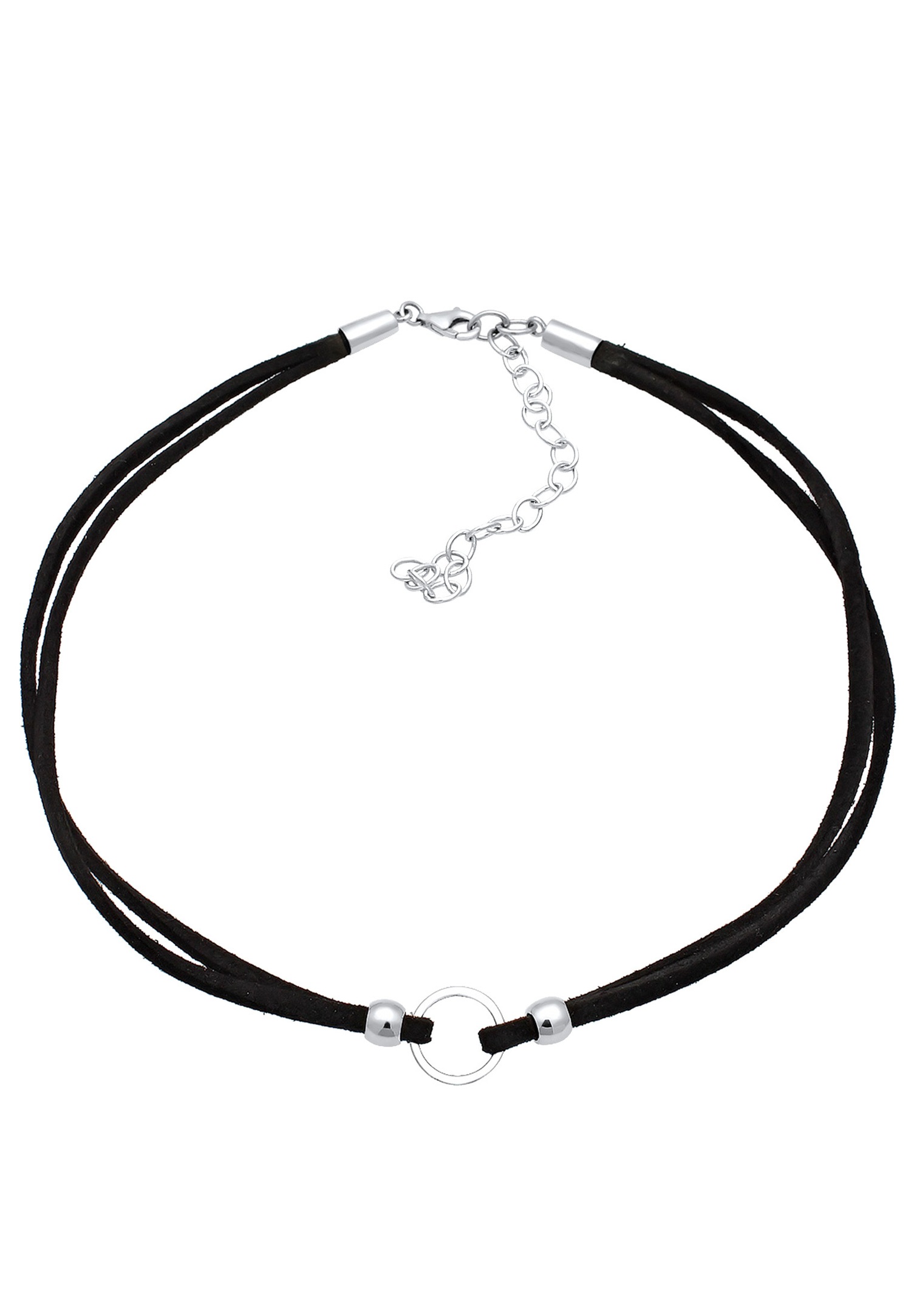 Elli Femmes Choker Tendance Cercle avec Cuir Velours Noir en Argent Sterling 925