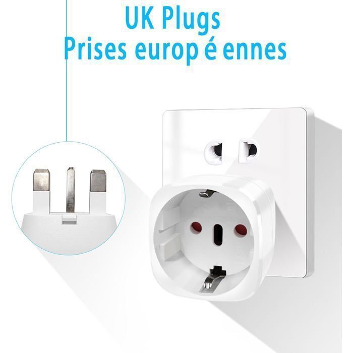 UK Plug Adapter, Travel Adapter France to UK, England, Scotland, Dubai, Malta, Type G Adapter, 2pcs, White