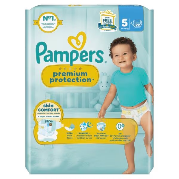 Pampers Premium Protection plenice velikost 5 (11–16 kg), 22 kosov