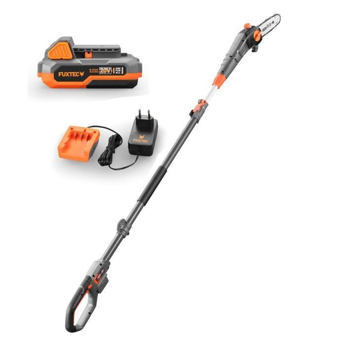 Forbici da potatura telescopiche a batteria FUXTEC FX-E1HE20 da 20 V con barra guida da 20 cm - Set batteria e caricabatterie