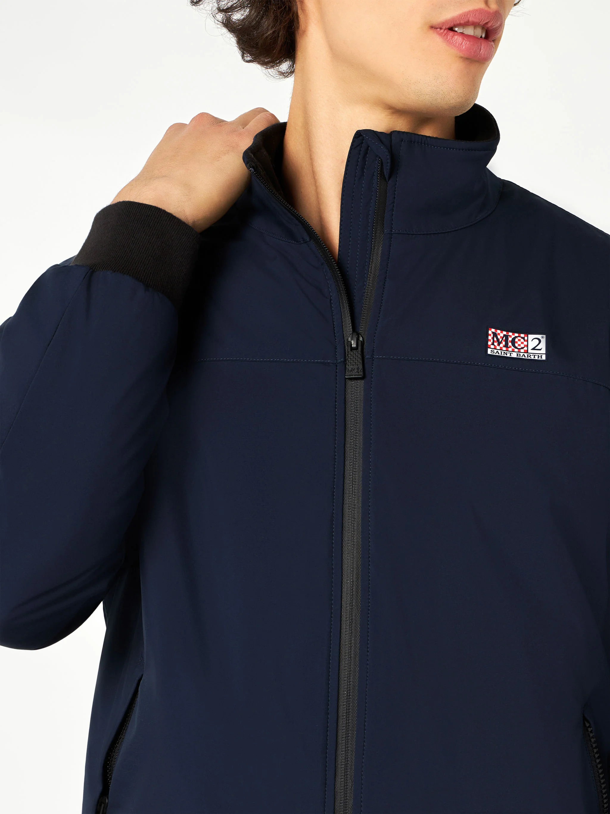 Blaue Herren-Bomberjacke mit Pelzfutter
