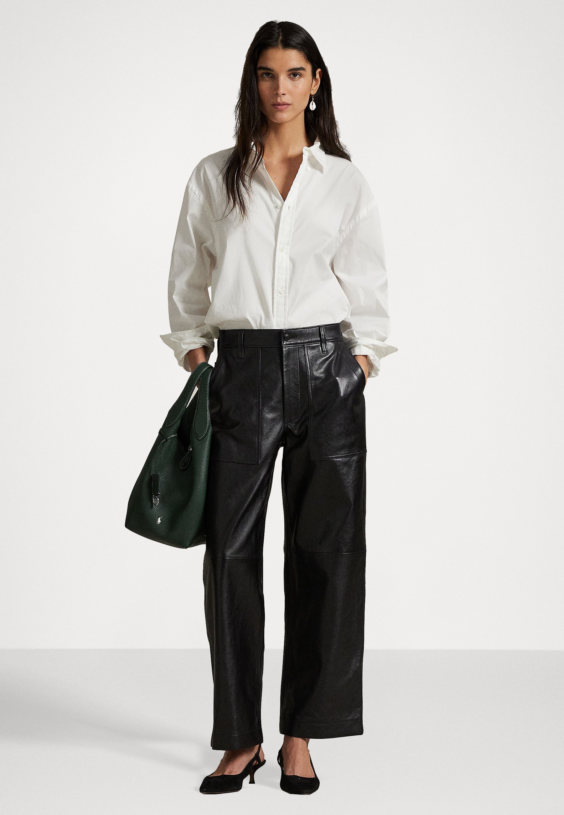 Polo Ralph Lauren THE LEATHER WIDE-LEG CROP RICKY PANT - Leren broek - zwart