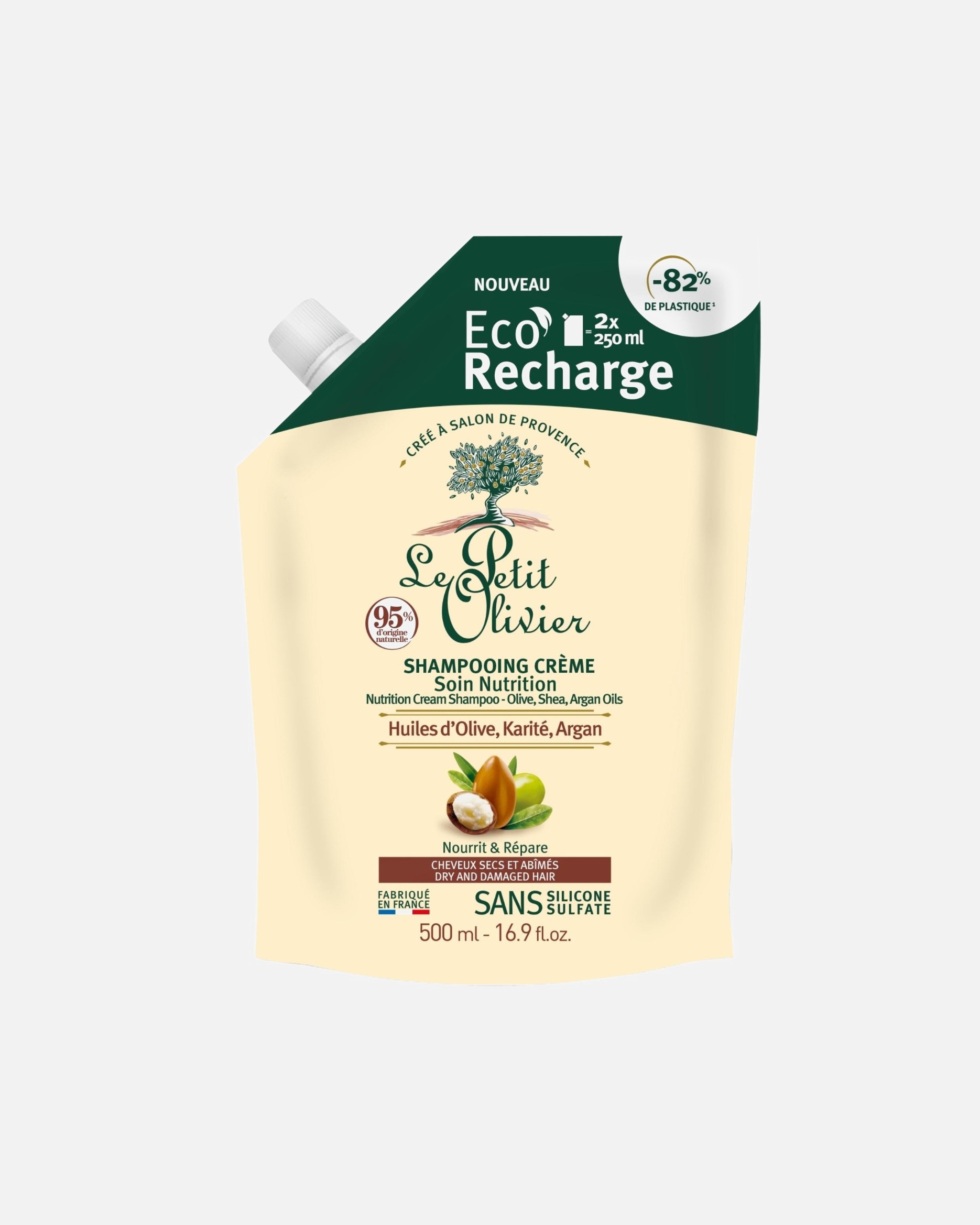 Le Petit Olivier Eco-Recharge Shampooing Crème Soin Nutrition Huiles d'Olive, Karité, Argan