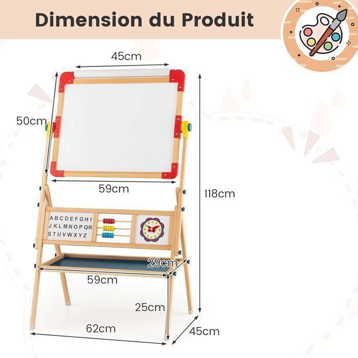 GOPLUS Caballete infantil 3 en 1 de doble cara con pizarra magnética giratoria (negra/blanca) y rollo de papel - Accesorios completos
