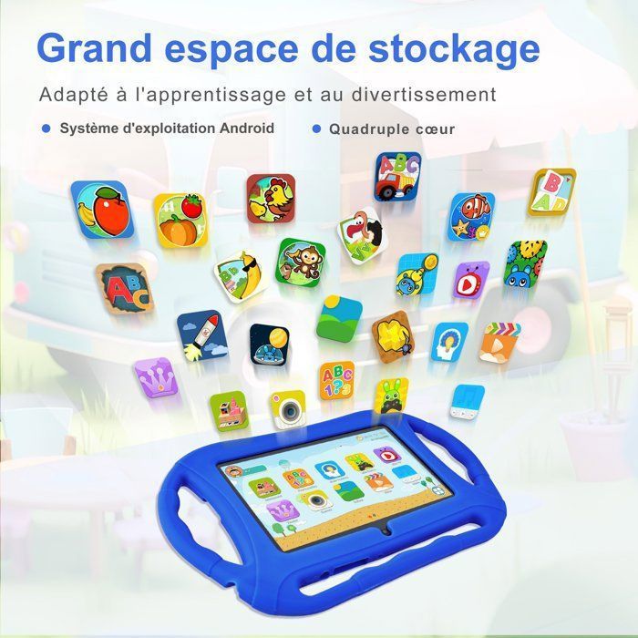 Tablet infantil Veidoo de 7 polegadas, tablet Android, 2 GB + 32 GB, tela sensível ao toque HD de 1024 x 600, tablet educacional com Wi-Fi - Azul escuro