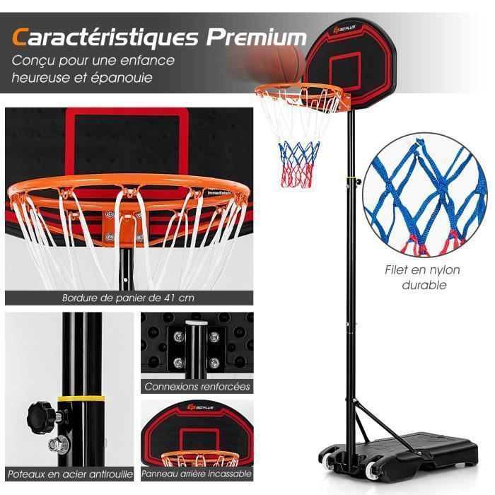 COSTWAY Vrijstaande basketbalring, in hoogte verstelbaar 155–210 cm, verplaatsbaar op wielen met backboard voor kinderen/volwassenen
