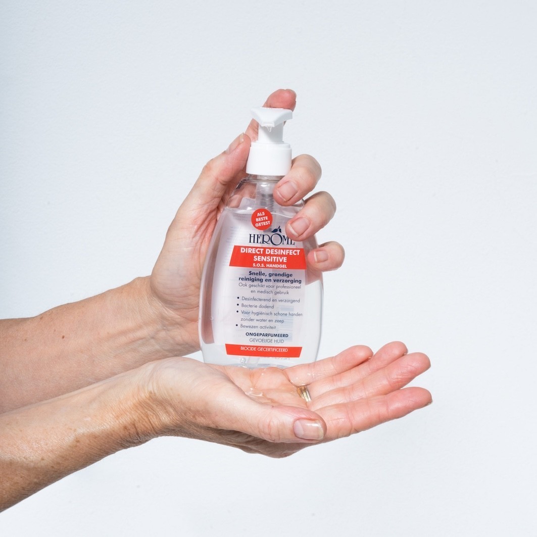 Herome Cosmetics roku tīrīšanas gels, roku kopšanai, dezinfekcijas līdzeklis, jutīgai ādai (bez smaržvielām) – 200 ml