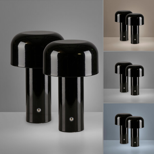 LED-Akku-Tischleuchte Cremini, 2er Set, schwarz