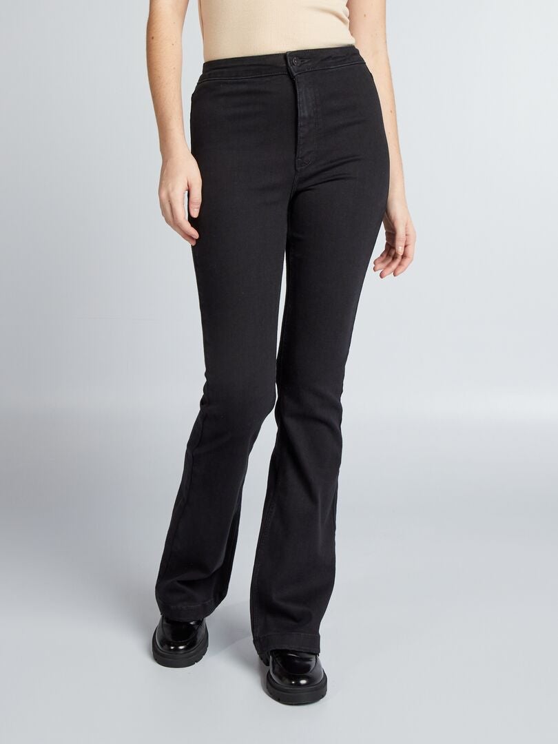 Jeans met hoge taille en wijde pijpen/bootcut model - ZWART