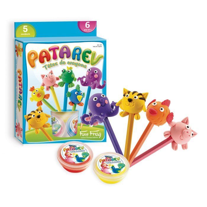 Plastilina - SENTOSPHERE - Patarev - Blíster - Puntas de lápiz - 5 botes de colores - 8 cabezas de animales - Para mayores de 6 años