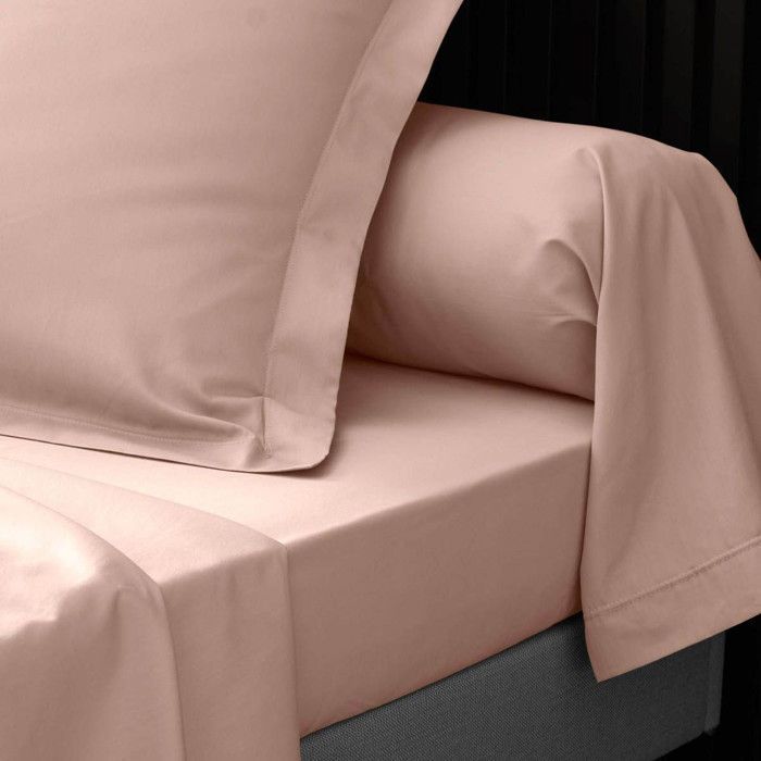 Sábana bajera ajustable - DOUCEUR D'INTERIEUR - 140x190 cm - 100% algodón percal - Bolsillo profundo de 30 cm - Color nude