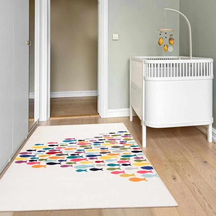 Tapis enfant 60x110 rectangle tissé crème motif animaux FISHES
