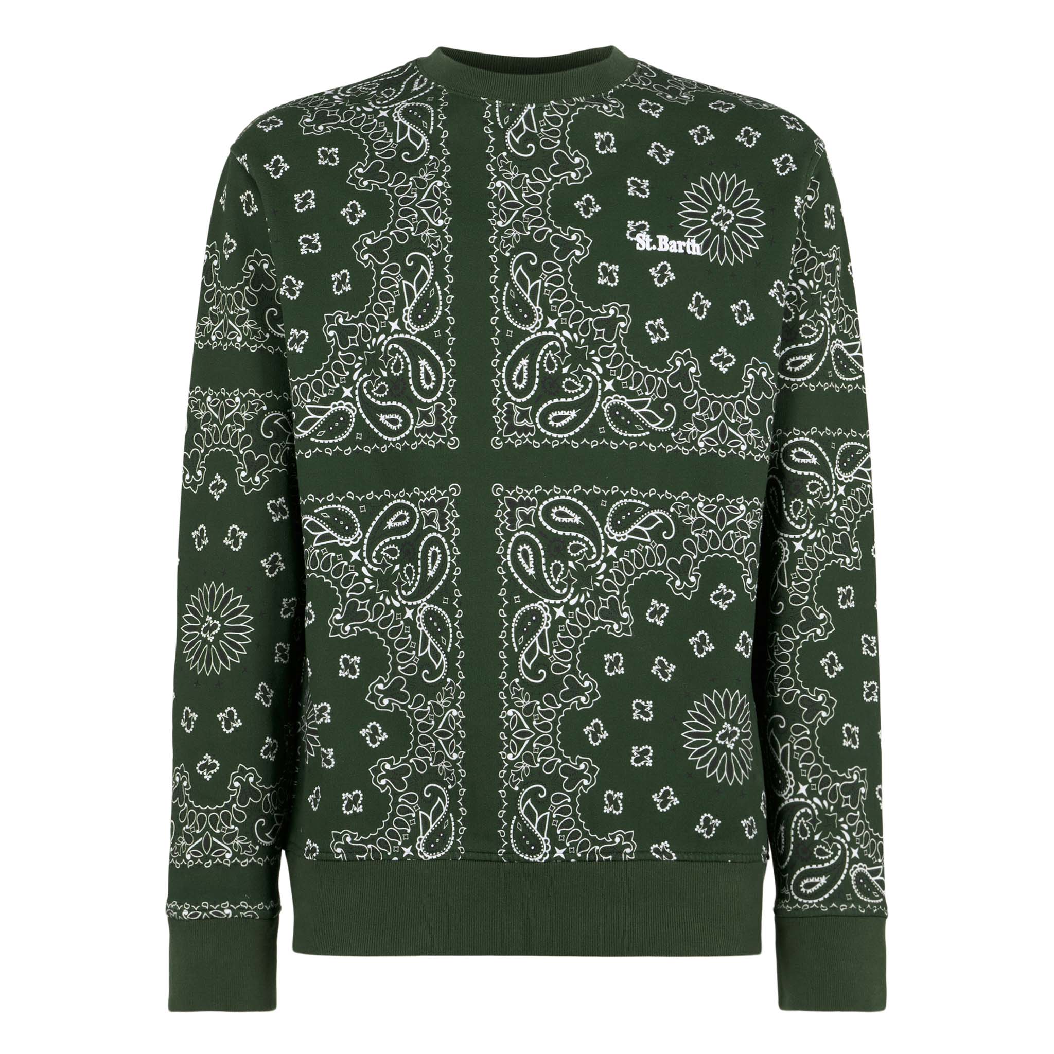 Sweatshirt met ronde hals voor heren met groene bandana-print.