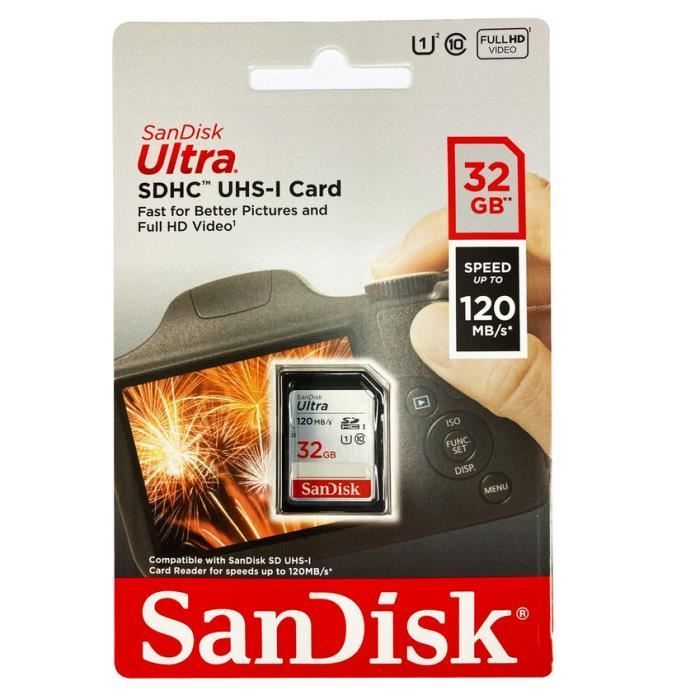 Carte mémoire SD Sandisk SDHC ULTRA 32GO 120Mo/s