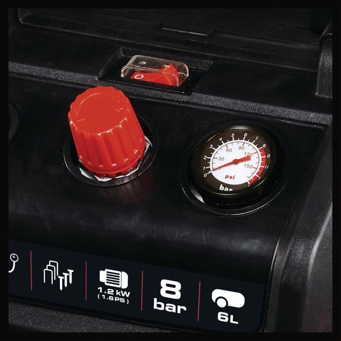 Einhell TC-AC 190/6/8 OF Set Compressor (8 bar, 6 litre air tank, oil-free motor, with accessories)