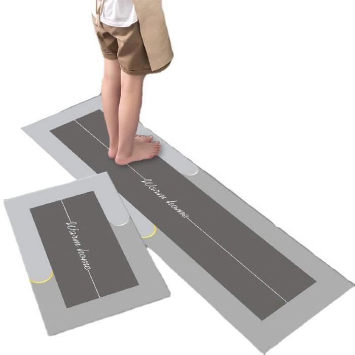 Tapis de Cuisine - ULISEM - Lot de 2 - Antidérapant - Gris - Lavable
