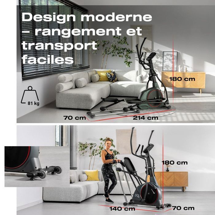 Aparelho elíptico dobrável Hop-Sport HS-095CF Prizm, volante de 30 kg, peso máximo do usuário de 135 kg, iConsole+Training, cinza