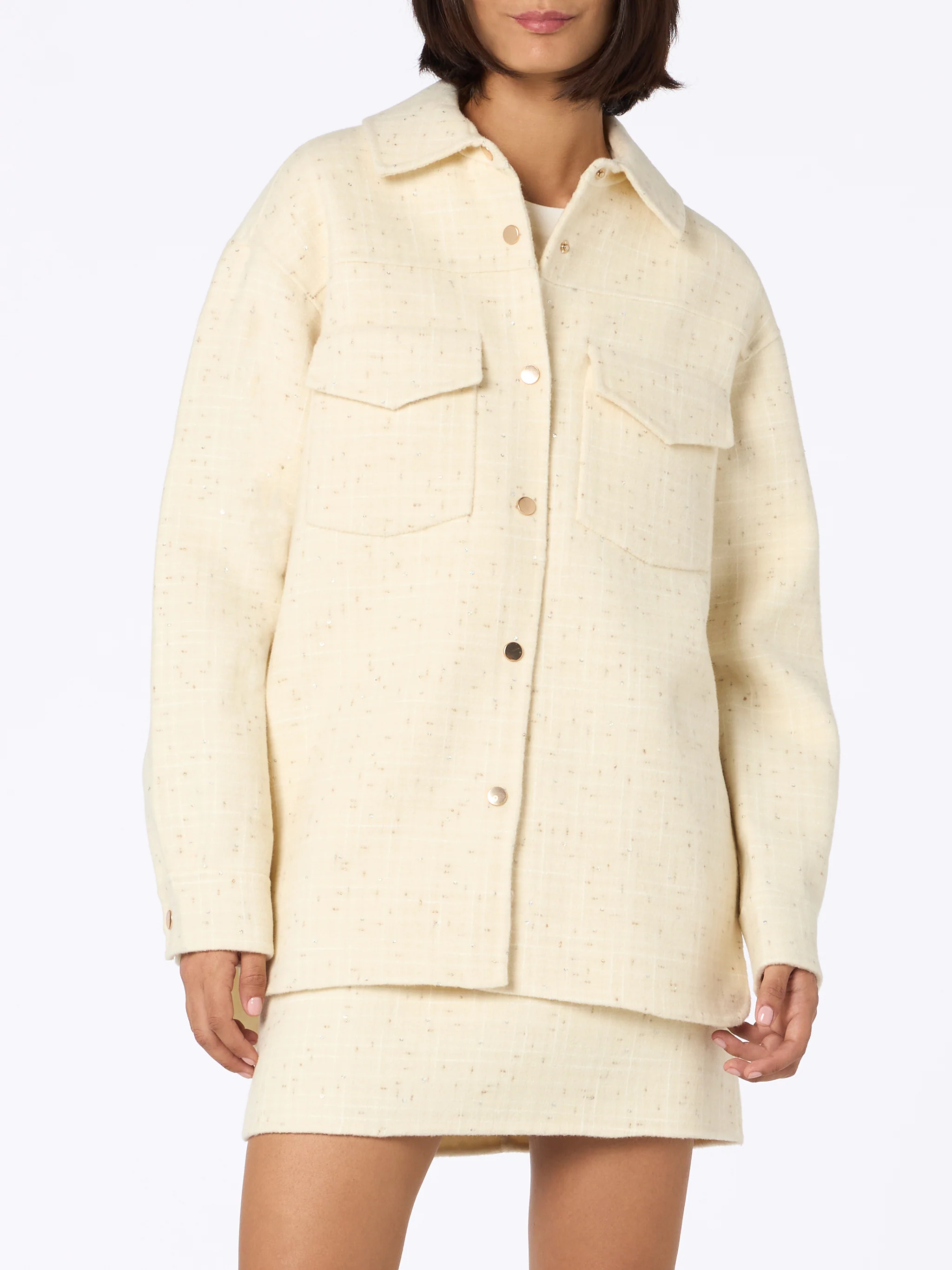 Chaqueta de tweed de lana blanca con lentejuelas para mujer de Chantel