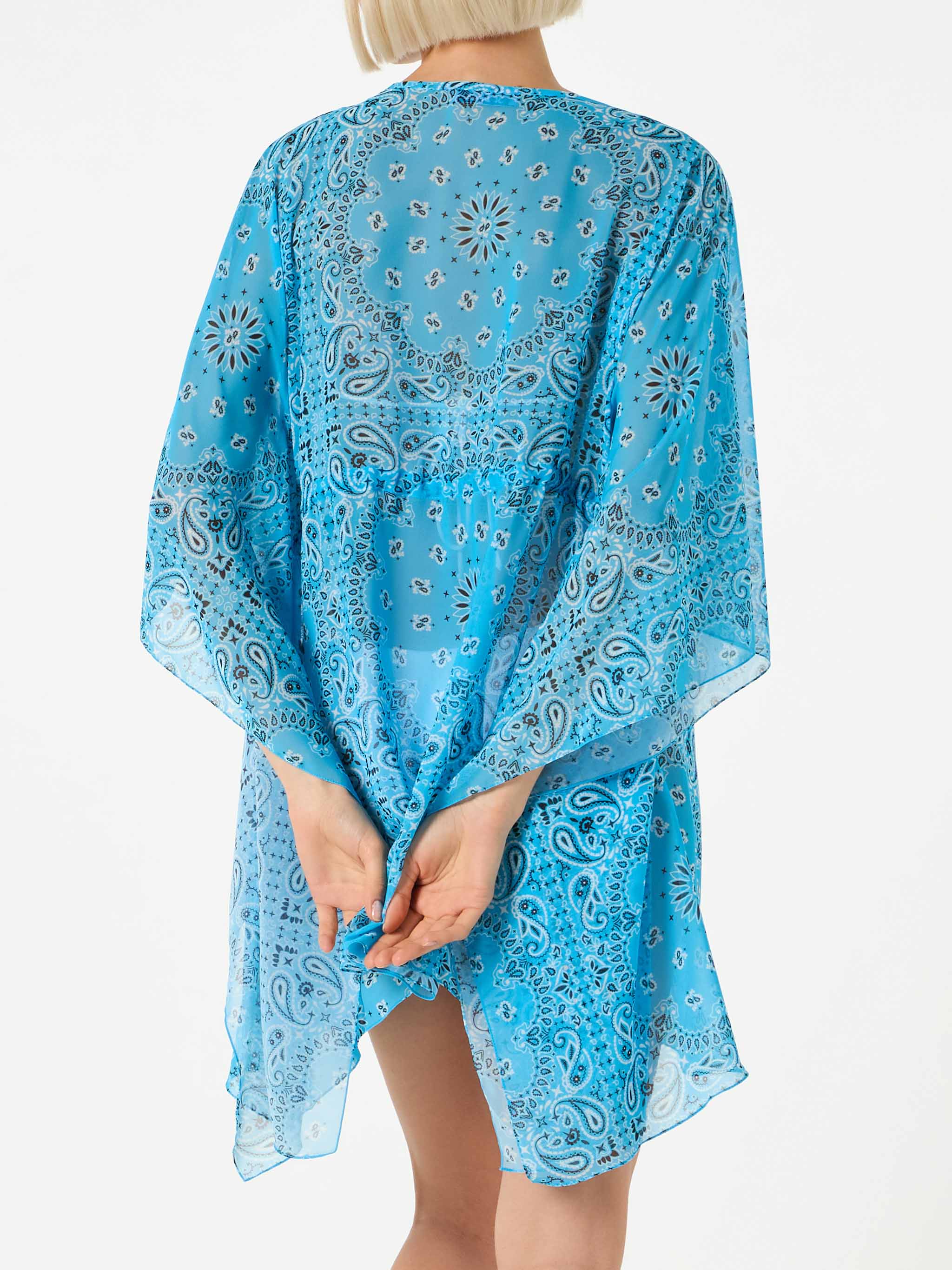 Kaftan s printom i tirkiznim printom bandane | Pončo dugih rukava i brodski izrez | Jedna veličina | 100% poliester | MC2 Saint Barth