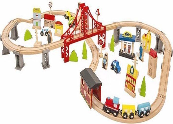 Set trenino in legno Rijoka - 70 accessori per trenini - Circuito per trenini per bambini - Veicolo giocattolo