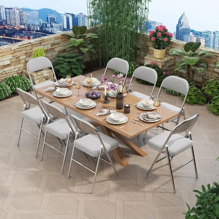 Conjunto de 4 cadeiras dobráveis - MIPAN - Cadeiras de PU - Cadeiras de jantar dobráveis para cozinha, pátio e jardim - Peso máximo: 120 kg - Cinza