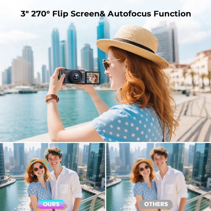 Cámara digital compacta JEEMAK 4K de 72 MP, cámara de vídeo con enfoque automático, pantalla giratoria de 2,8