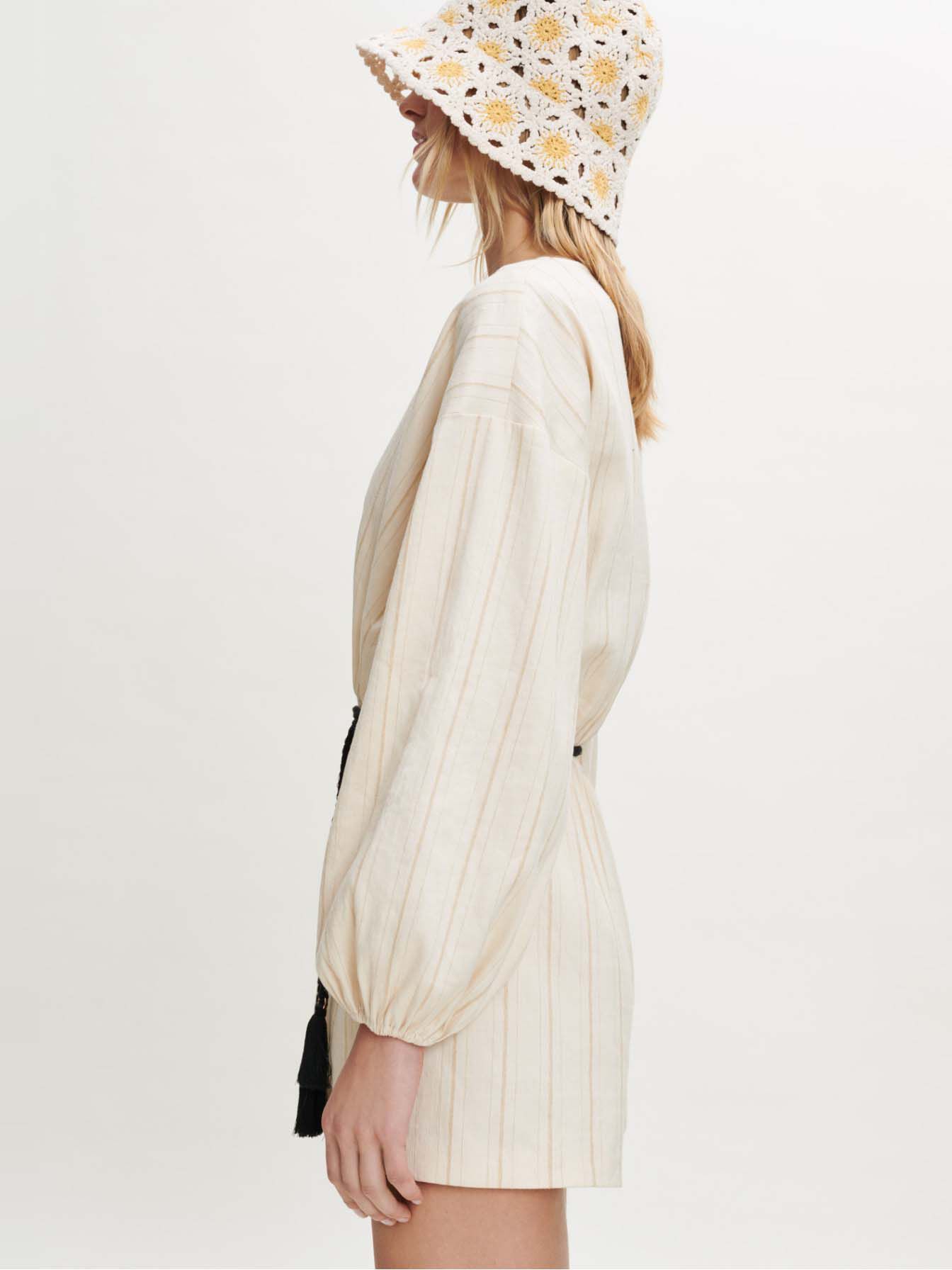 Korte jumpsuit van linnen en katoenmix - Beige