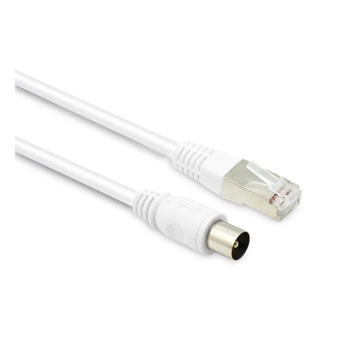 Câble TV coaxial 9,52 mm mâle-RJ45 mâle 5 m - blanc