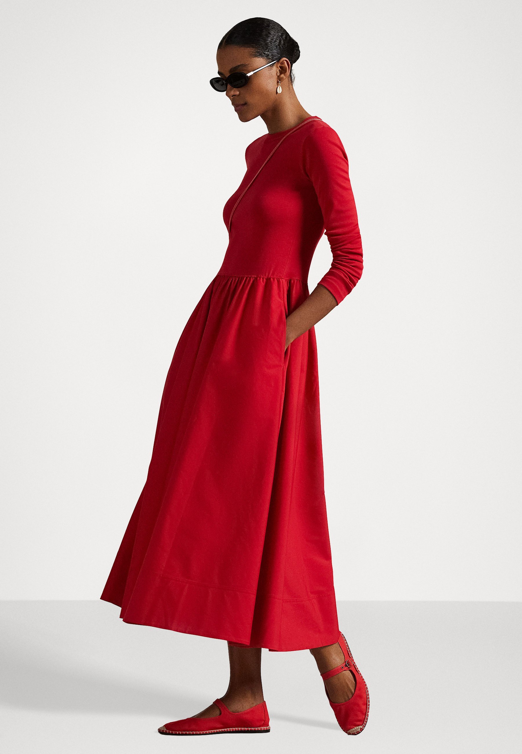 Polo Ralph Lauren katoenen jurk met lange mouwen - Dagjurk - rood