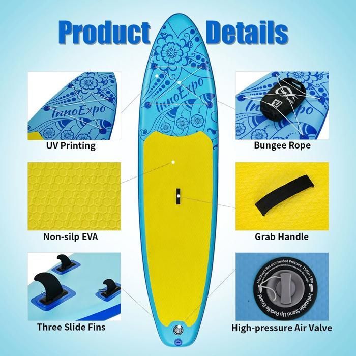InnoExpo SUPIE70E – Oppusteligt paddleboard 335×83×15 cm, 190 kg lasteevne, stor kapacitet, SUP til solo, familie (2+1), kæledyr