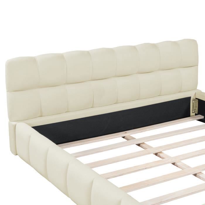 Tweepersoonsbed 140x200 - PERGAR - Gestoffeerd - Zachte rugleuning - Metaal - Beige