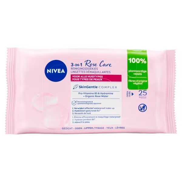 NIVEA Rose Care micelārās tīrīšanas salvetes<br>25 gab. - Visiem ādas tipiem