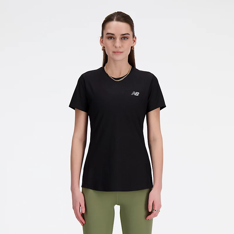 Damen-Jacquard-Slim-Fit-T-Shirt – SCHWARZ