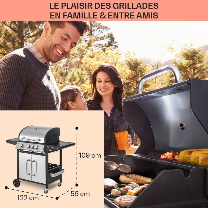 Klarstein Barbecue à Gaz 6 Brûleurs 20700W Gril à Gaz BBQ Plancha Gaz Inox Cuisinière Extérieure Barbecue Gaz Noir