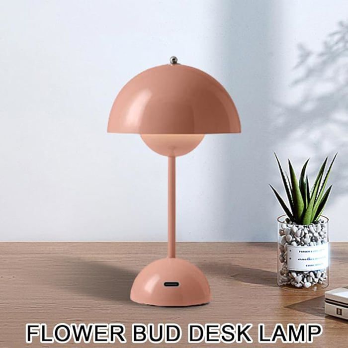 LED Flower Pot Table Lamp, Wireless Rechargeable Bedside Lamp, Dimmable Touch Mushroom Lamps with 3 Brightness Pink