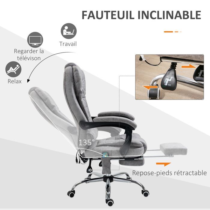 Vinsetto - fauteuil de bureau - Tissu microfibre - 65x70x119cm - Gris clair