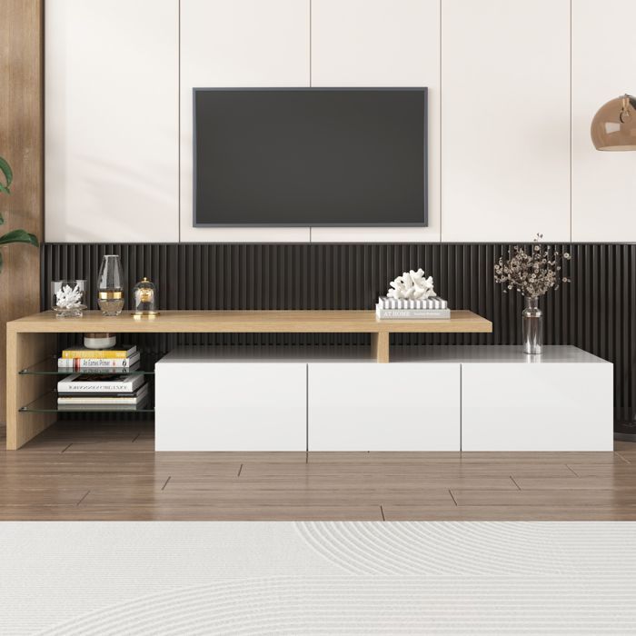 Meuble TV - SOMUBI - 3 portes - Éclairage LED - Étagères en verre - Design moderne minimaliste