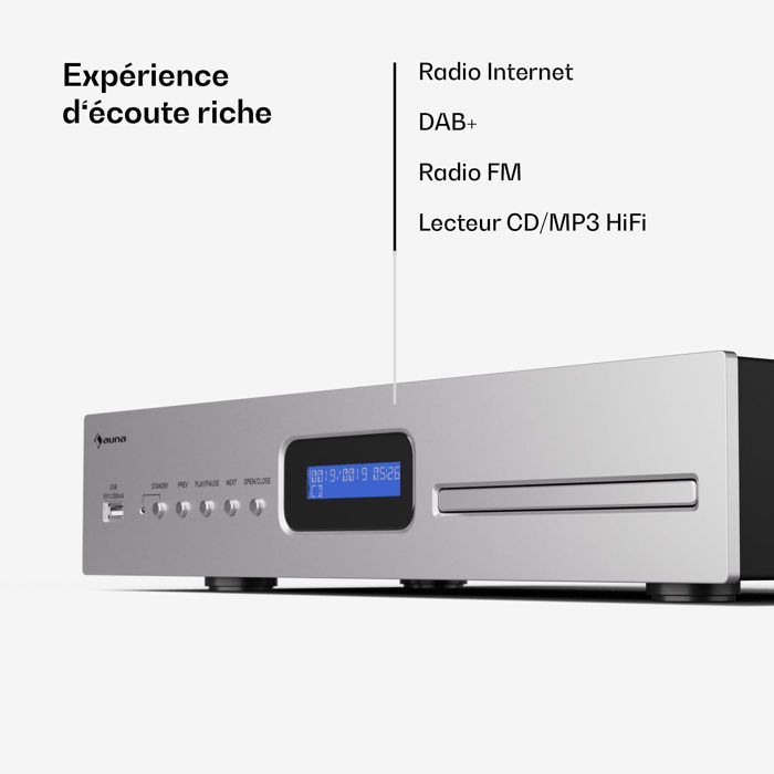 Lettore CD HiFi Auna - Riproduce CD-R/RW e MP3 - Telecomando - Porta USB - Sistema HiFi argento