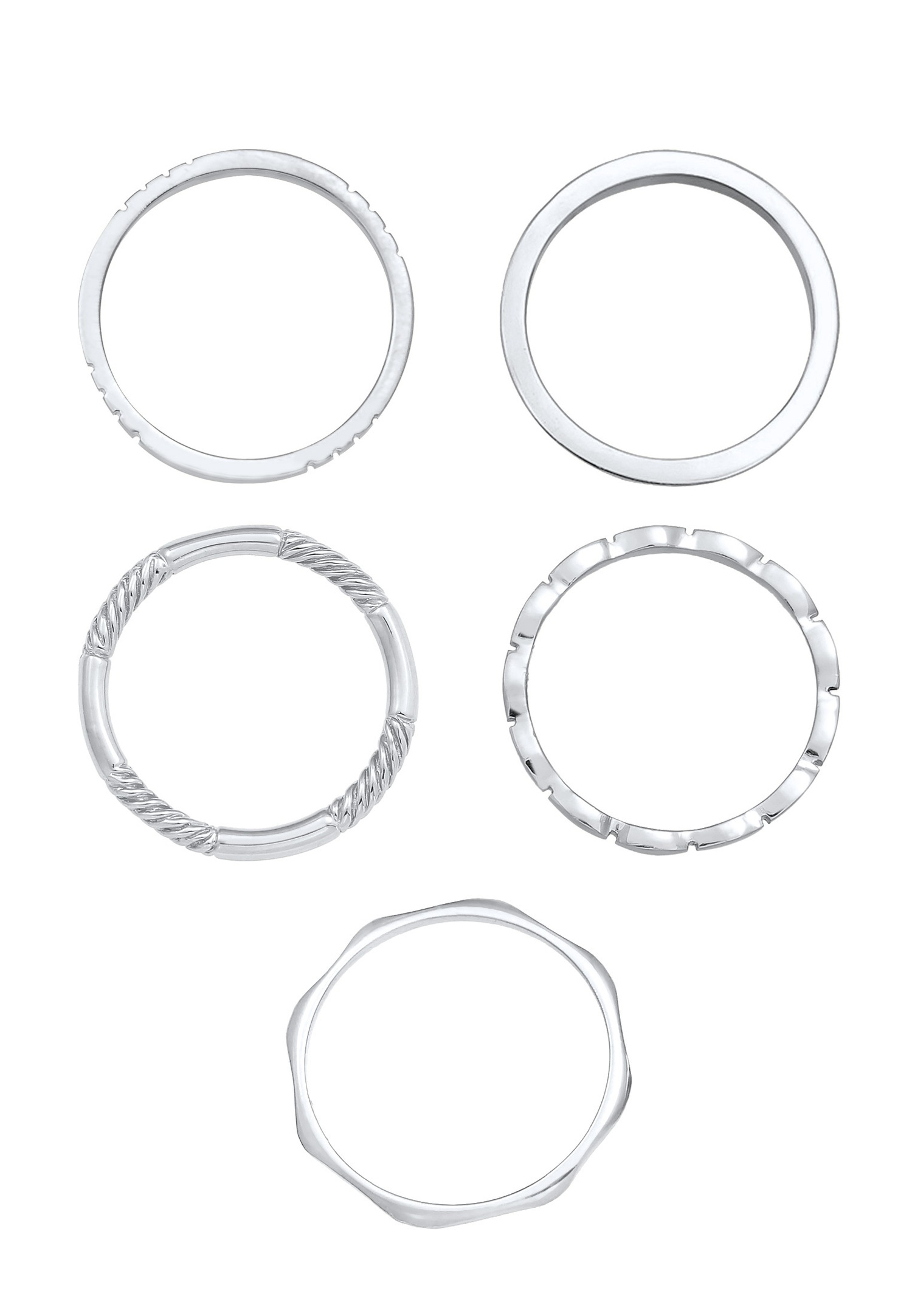 Elli Anneau de dame empilé bande 5er Set en argent sterling 925