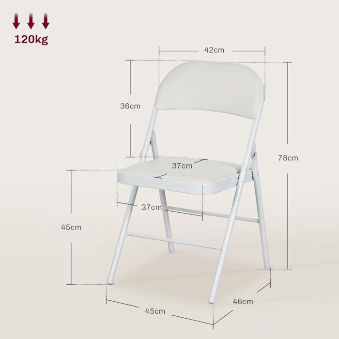 Set mit 2 Klappstühlen, tragbare Esszimmerstühle, Stahlgestell, Maße 45 cm (B) x 46 cm (T) x 78 cm (H), weiß
