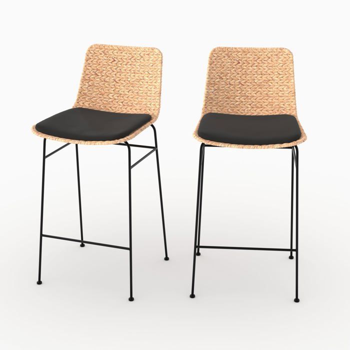 Lot de 2 chaises pour îlot central 66 cm en matière naturelle et noir - Faro - Rendez-Vous Déco