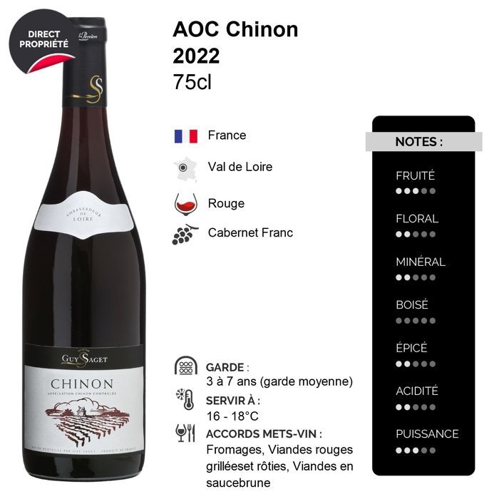 Guy Saget Chinon 2022 - Vin Rouge du Val de Loire (3x75cl)