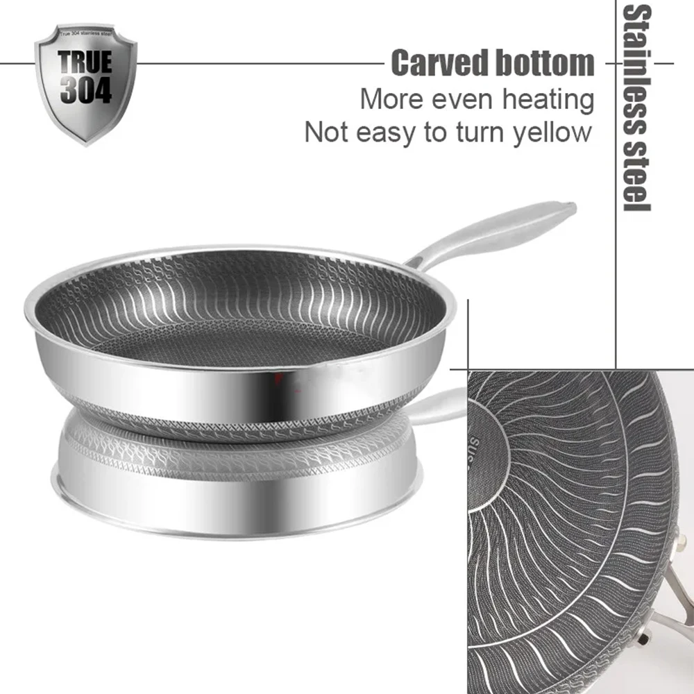 Poêle à frire en acier inoxydable 316 à motif nid d'abeille, antiadhésive, pour la cuisson des steaks, à fond plat, wok, compatible avec les plaques à induction, ustensiles de cuisine universels
