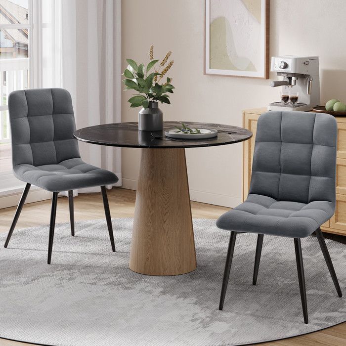 Conjunto de 4 cadeiras de jantar HavenlyHome, assento estofado em veludo, design ergonômico, pés de metal, para sala de estar e quarto, cinza.