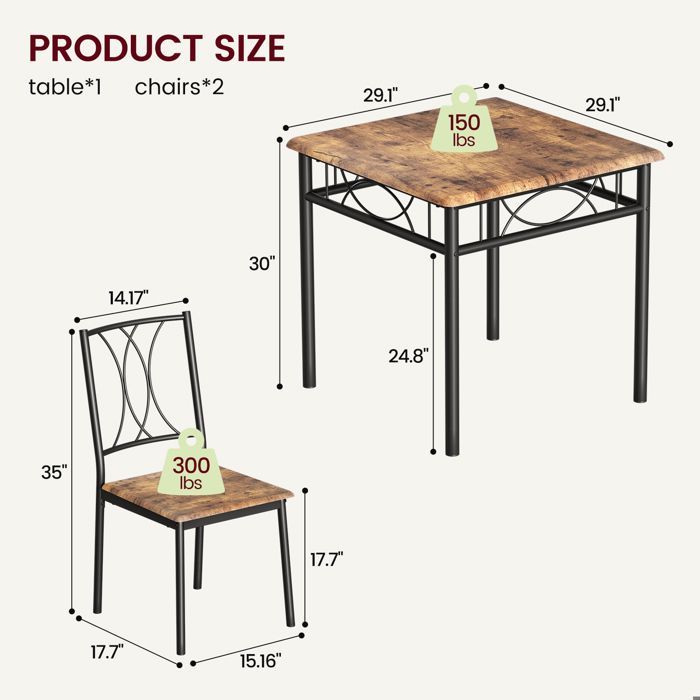 Ensemble Table et 2 Chaises, Set de Salle à Manger MDF, pour Cuisine, Petit Espace, Appartement, Jardin, Studio, Salon