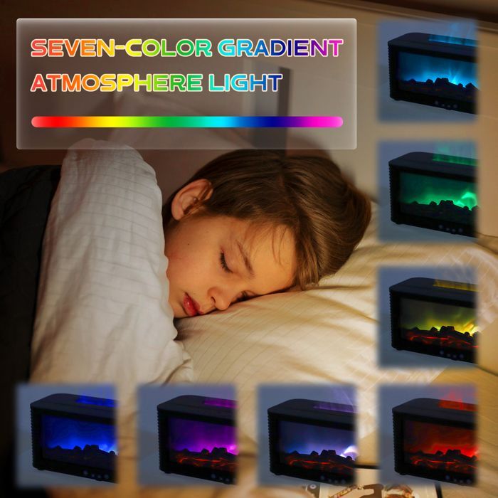 Diffusore di aromi con effetto camino: 7 effetti fiamma colorati, spegnimento automatico in caso di basso livello dell'acqua.