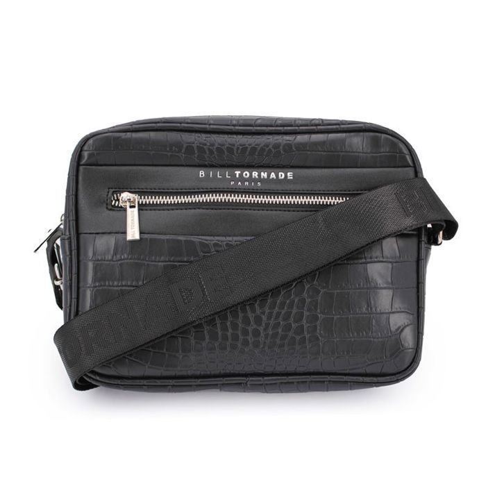 Bolso de hombro unisex BILL TORNADE negro con efecto cocodrilo