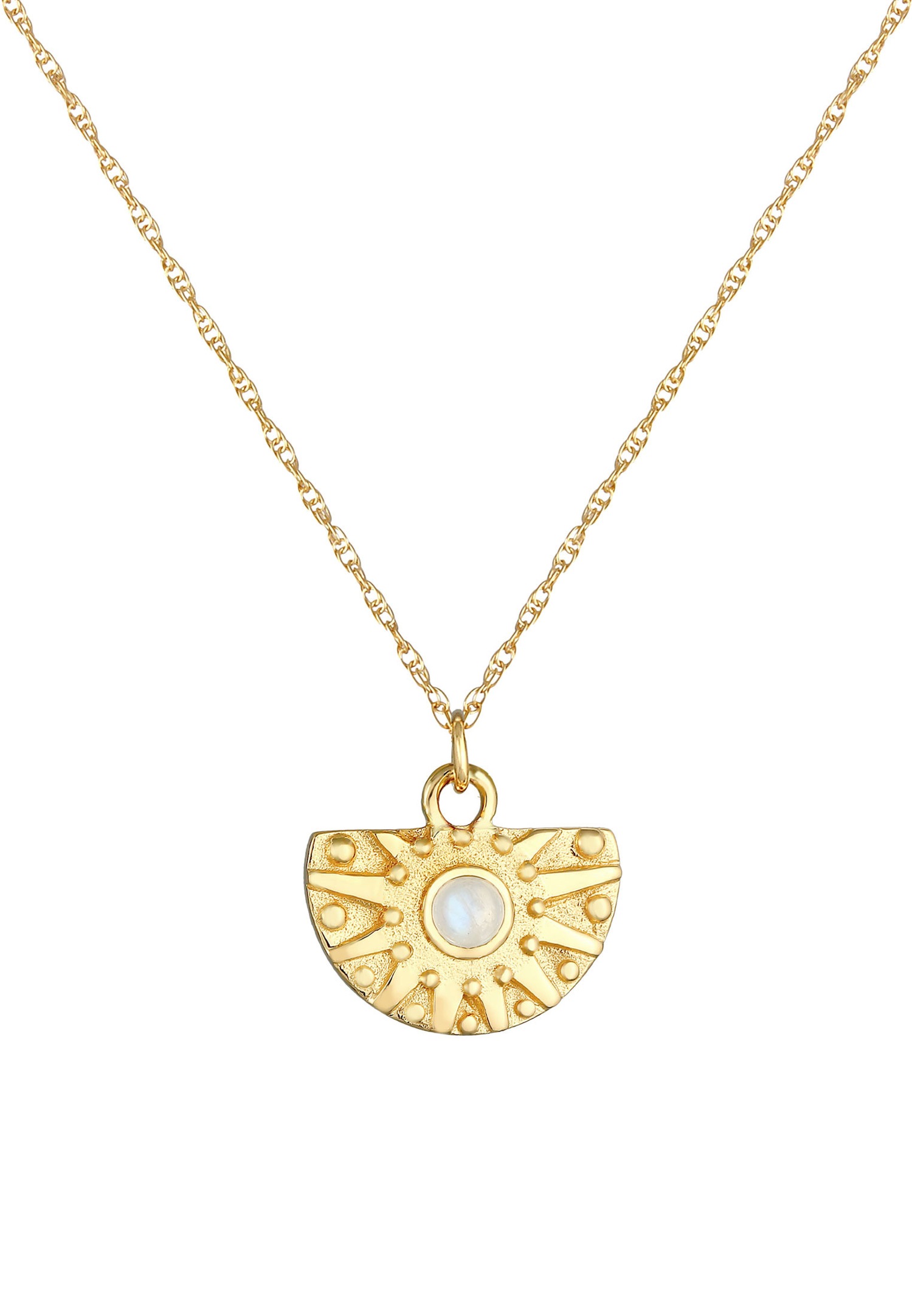 Elli PREMIUM Elli PREMIUM Collier Femmes pendentif Vintage Ornement soleil tendance avec pierre de lune en argent sterling 925 plaqué or