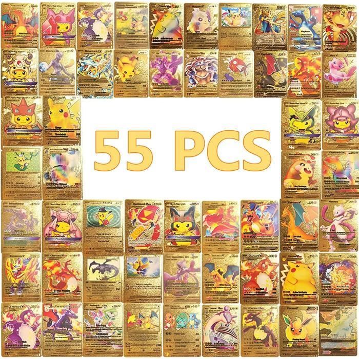 Cartas Pokémon Francesas, 55 Cartas Arco-Íris Banhadas a Ouro, Cartas Vmax+V+GX+EX, Cartas Colecionáveis e para Troca