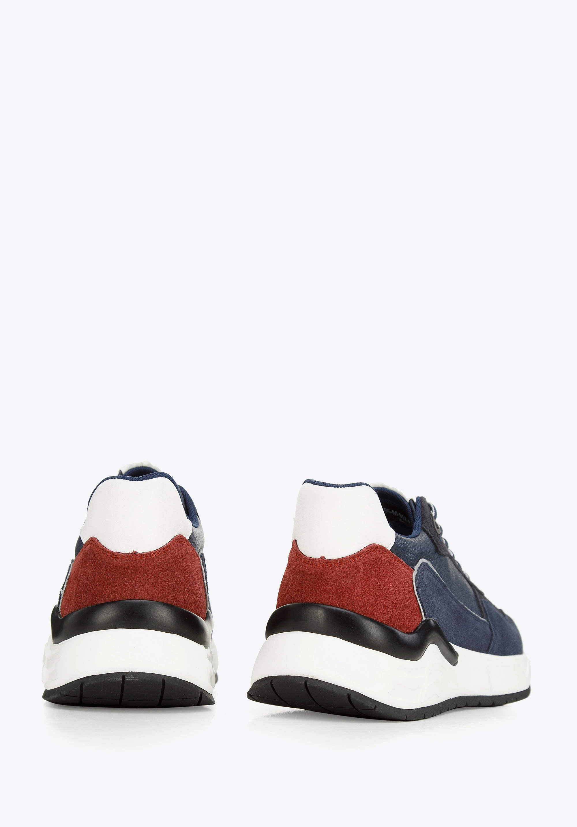 Męskie sneakersy skórzane z motywem w jodełkę niebiesko-czerwone